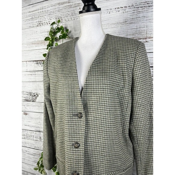 Vintage Alfred Dunner Blazer Jacket size 14 Sage Green Gray Hounds Tooth Wool - Picture 14 of 16